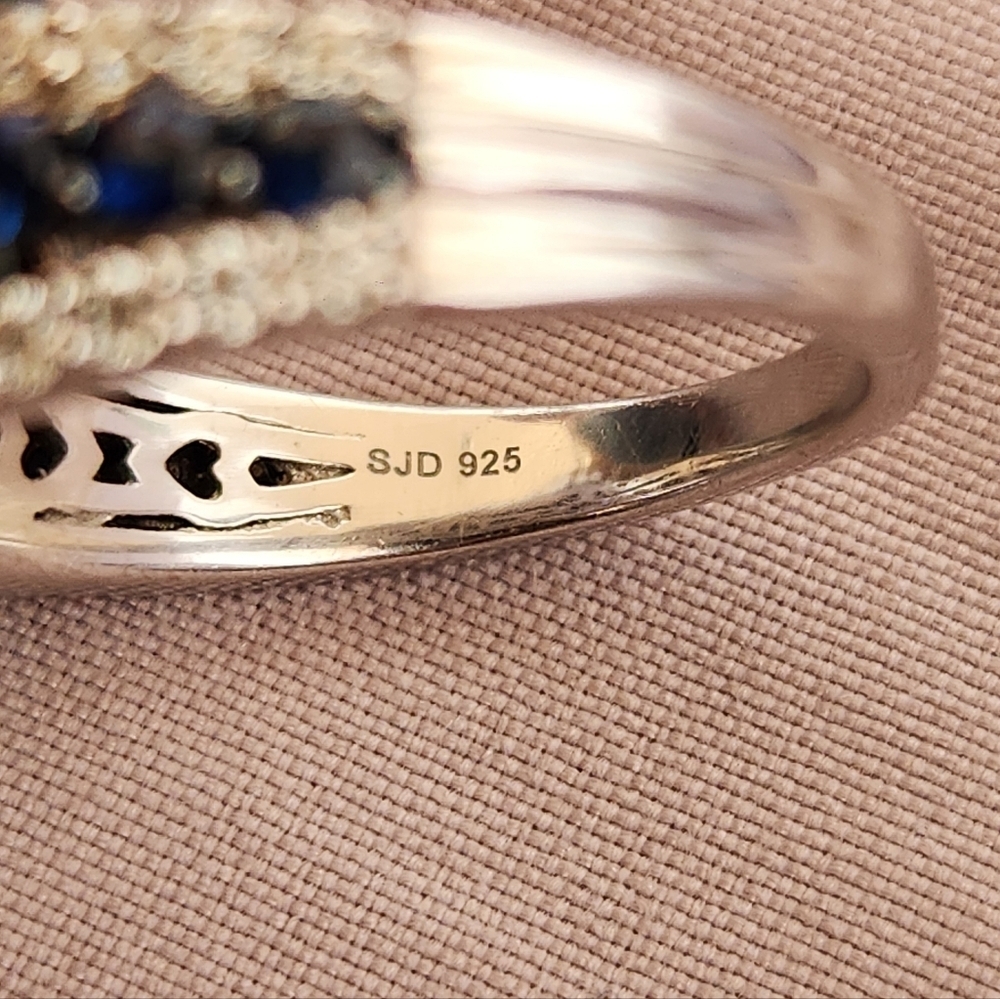 Moissanite Fire Blue Sapphire Platineve 925 Silver Ring - Picture 7 of 16